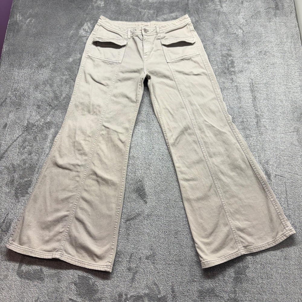 Divided Wide Leg Utility Pants Womens Size 8 Beige‎ Excellent Cargo Seam Detail